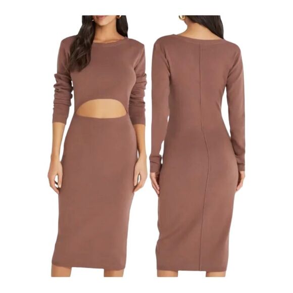 NWT Vici Collection for Nordstrom Long Sleeve Cut Out Dress in Camel - Picture 2 of 6